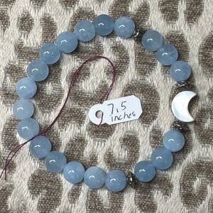 Aquamarine Natural Crystal Gemstone Stretch Moon Bracelet